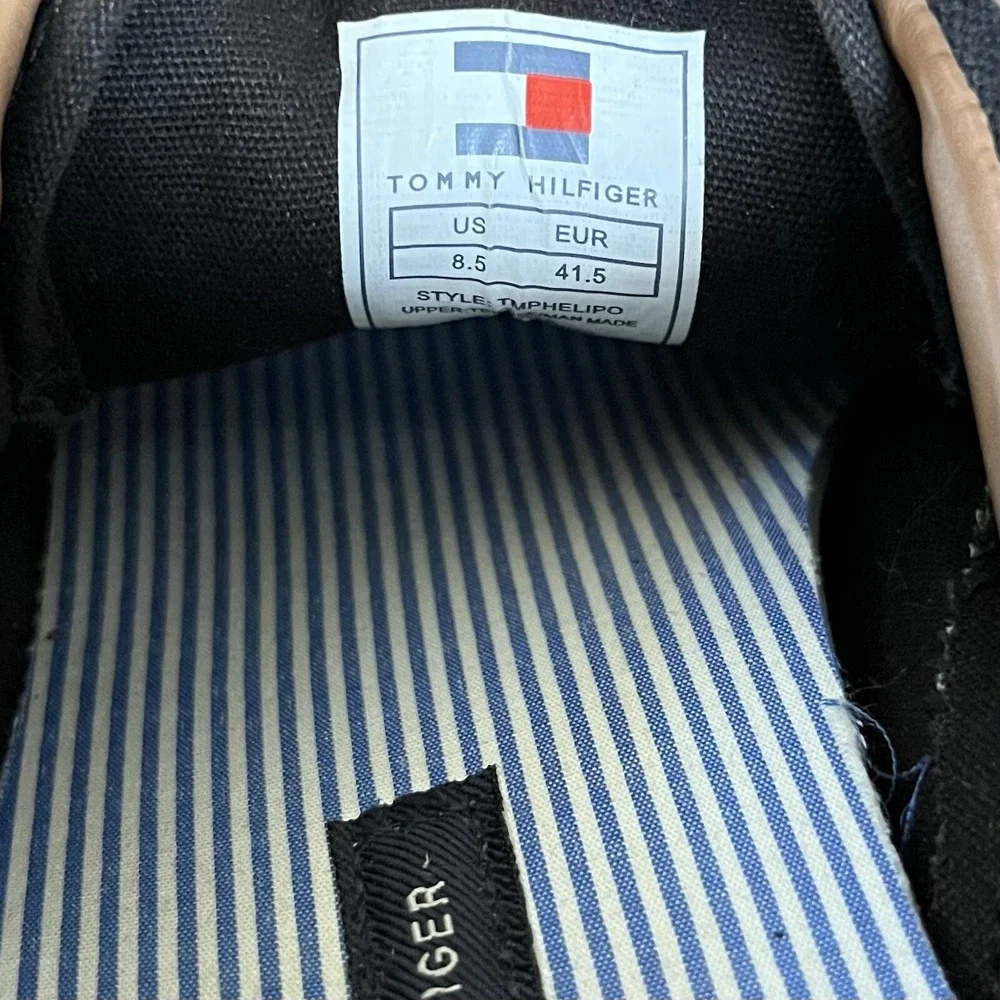 Tommy Hilfiger Deck Shoes Mens 8.5 Black Brown Canvas Boat Casual Flats
